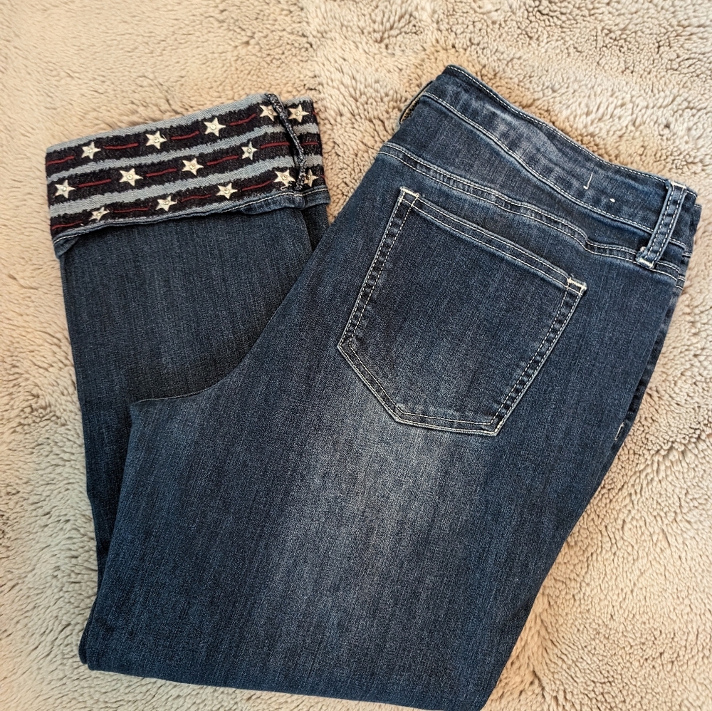 New Directions stars & stripes cuffed hem Capri jeans sz 16